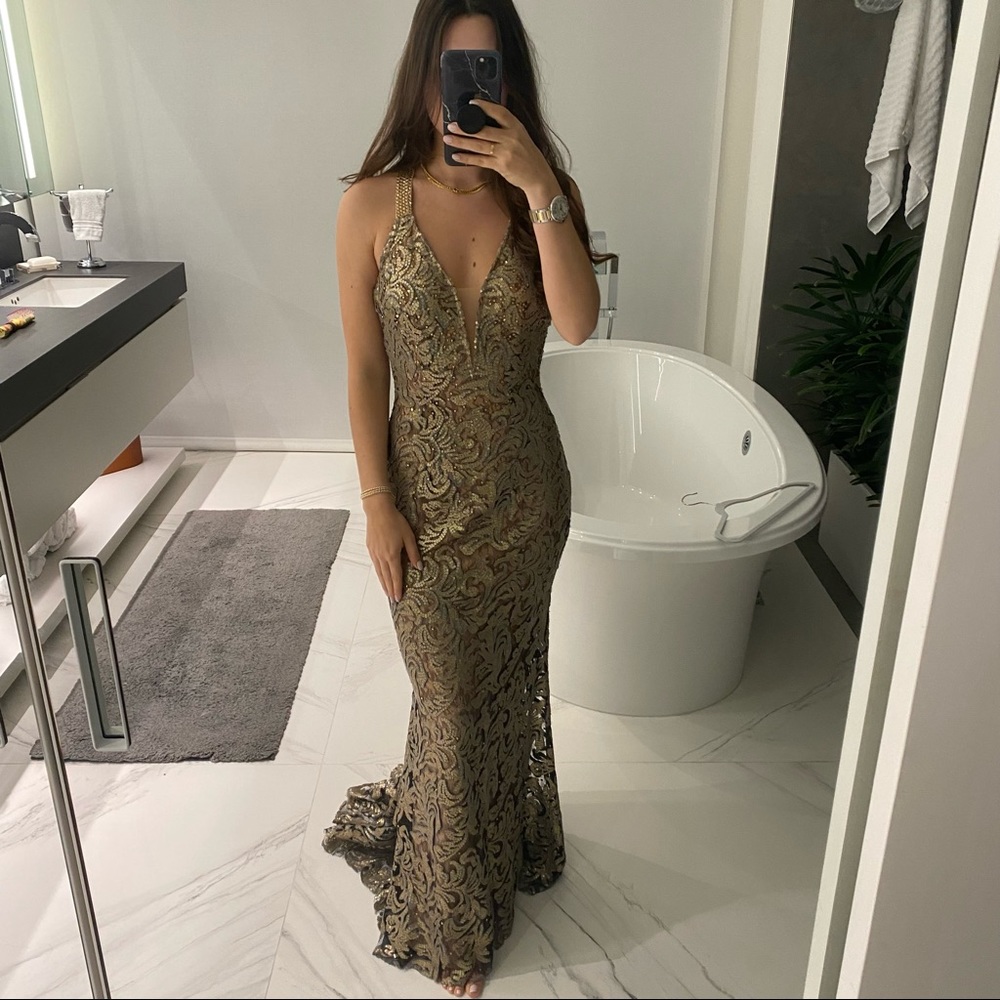 Jovani Gold Racerback Gown